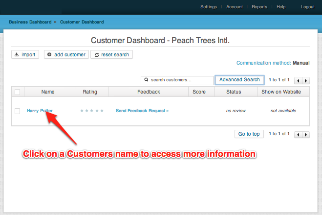 click on customer name
