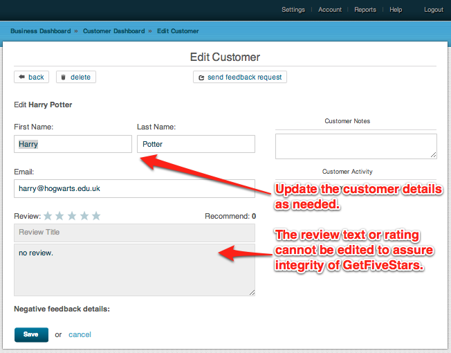 customer details
