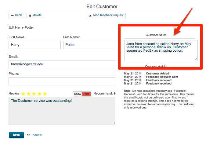 customer notes