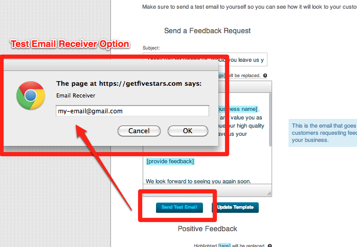 test email receiver option