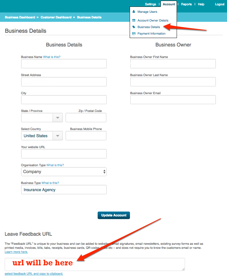 unique feedback url